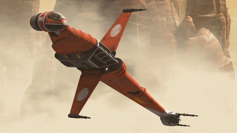 Hera takes the prototype B-Wing for a test run.